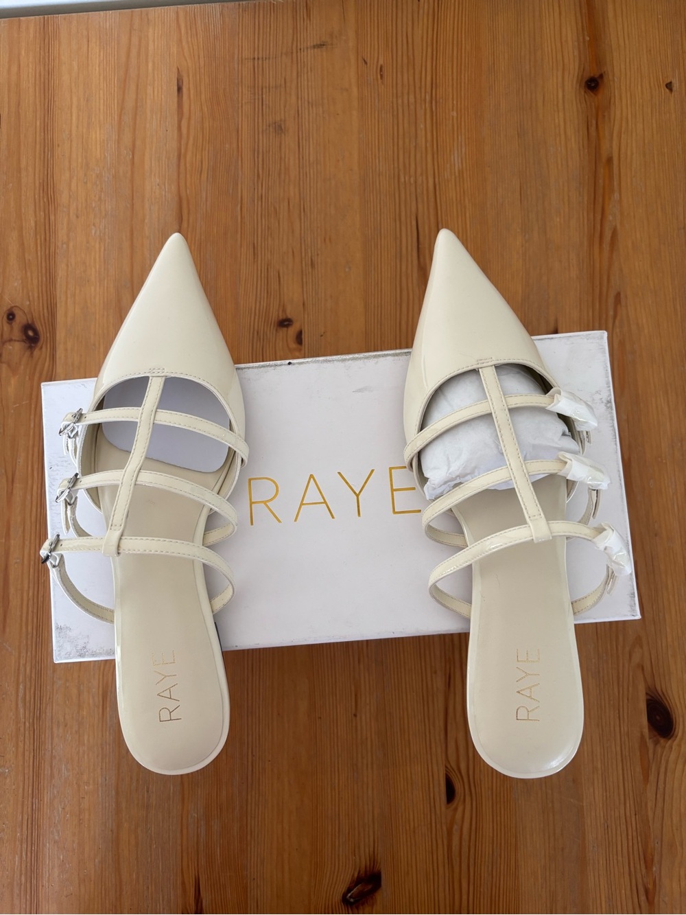 New RAYE Jazmin Mule Pointed-Toe Buckle Strap Mules